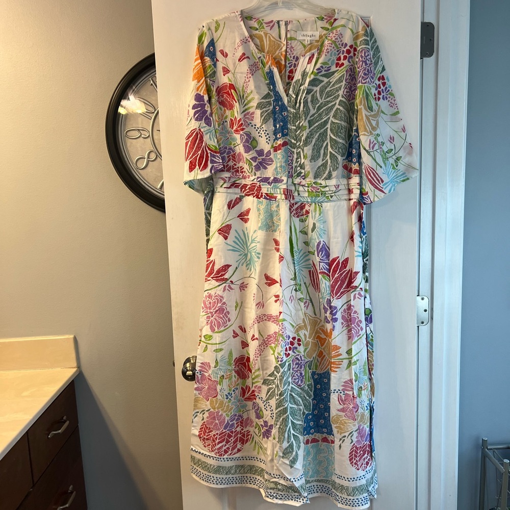 Thought floral boho free dress with v neck and tie size 14